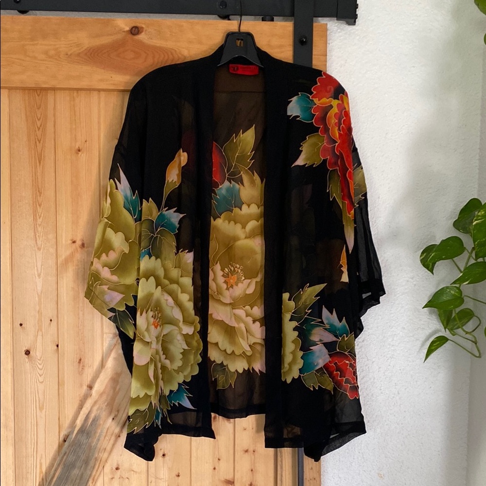 Imperial Gallery Black Kimono with Floral Pattern